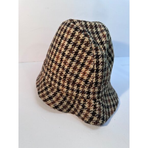 Vintage Kenmore Houndstooth Bucket Hat Sz 7 3/8 or 60 cm Scotland Tweed Leather - Picture 2 of 8